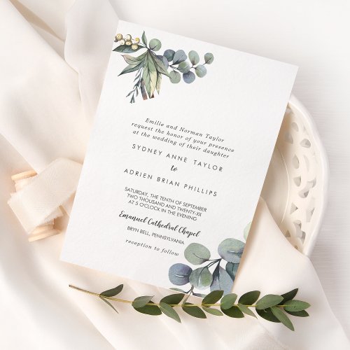 Winter Greenery Traditional Wedding Invitation