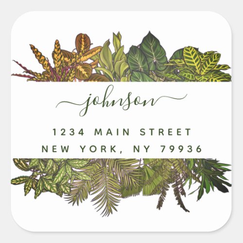 Winter Greenery Tropical Leaves Holiday Square Sticker