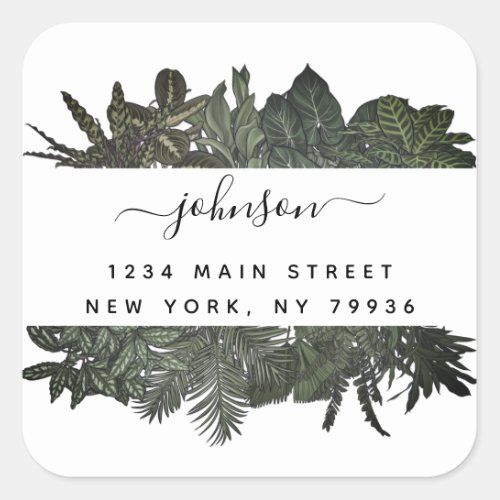 Winter Greenery Tropical Leaves Holiday Square Sticker