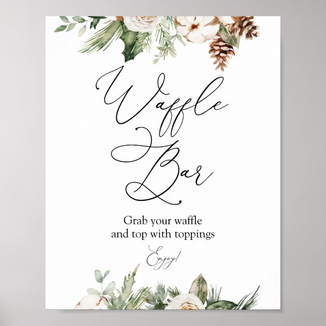 Winter Greenery Waffle Bar Pedestal Sign (Front)