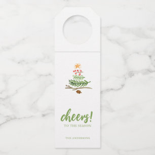 Winter Greenery Watercolor Christmas Tree Bottle Hanger Tag
