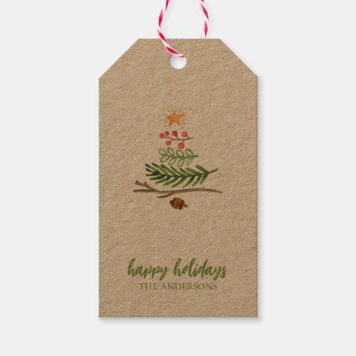 Winter Greenery Watercolor Christmas Tree  Gift Tags