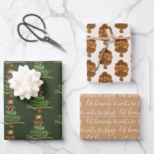 Winter Greenery Watercolor Christmas Tree Wrapping Paper Sheets
