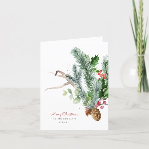 Winter Greenery Watercolor Greeting Holiday Card