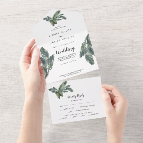 Winter Greenery Wedding All In One Invitation