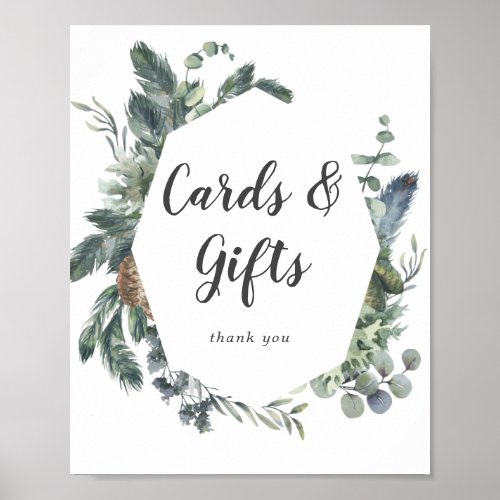 Winter Greenery Wedding Cards and Gifts Sign