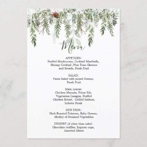 Winter Greenery Wedding Christmas Menu