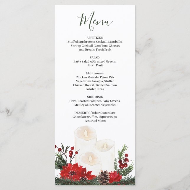 Winter Greenery Wedding Christmas Menu (Front)