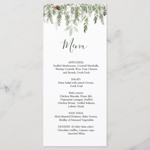 Winter Greenery Wedding Christmas Menu