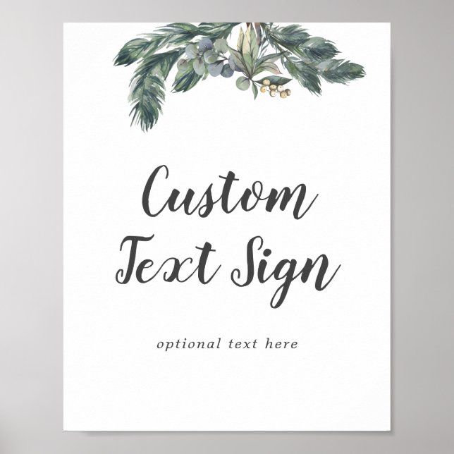 Winter Greenery Wedding Custom Text Sign (Front)