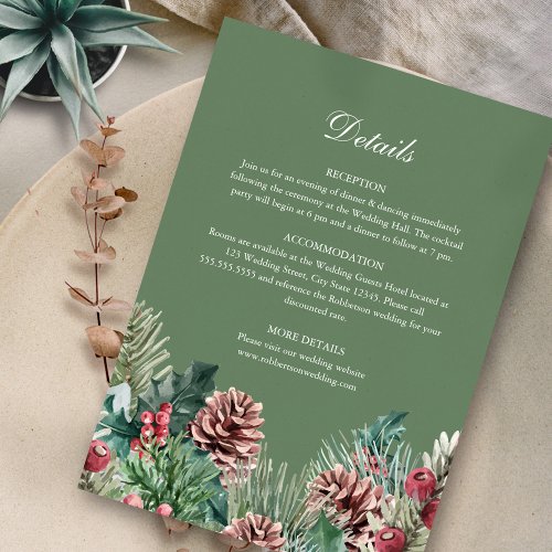 Winter Greenery Wedding Details Card