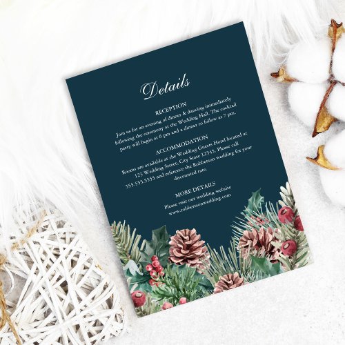 Winter Greenery Wedding Details Card