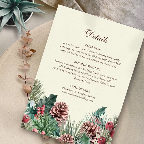 Winter Greenery Wedding Details Card