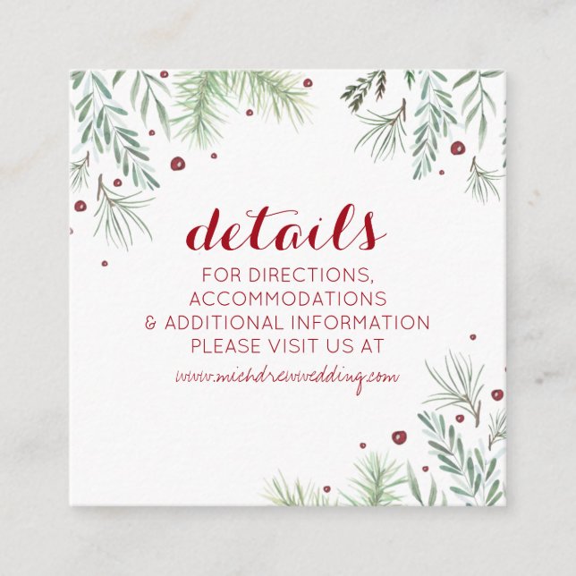 Winter Greenery Wedding Details Card (Front)