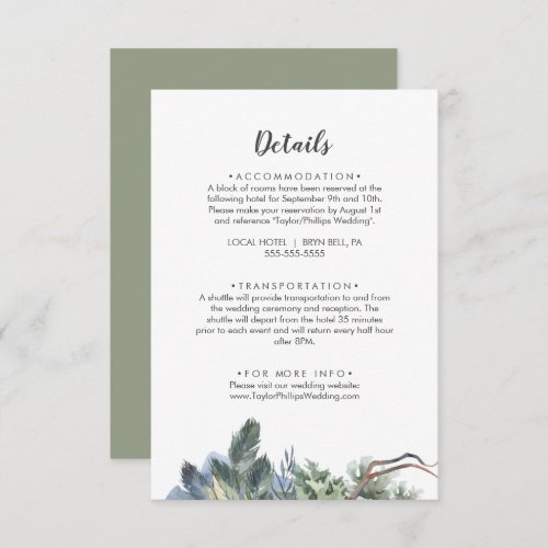 Winter Greenery Wedding Details Enclosure Card