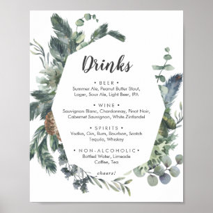 Winter Greenery Wedding Drinks Menu Sign