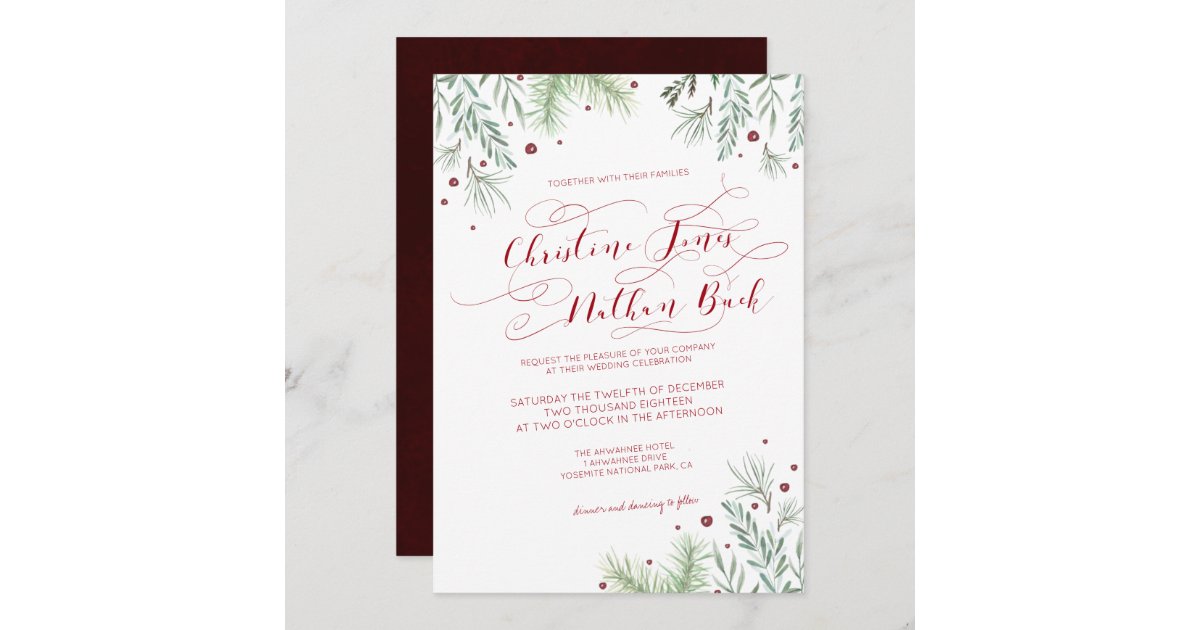 Winter Greenery Wedding Invitation | Zazzle