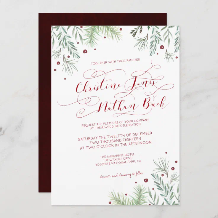 Winter Greenery Wedding Invitation 