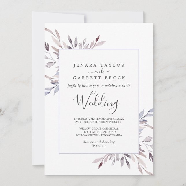 Winter Greenery Wedding Invitation (Front)