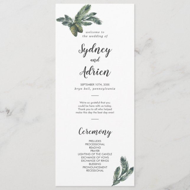 Winter Greenery Wedding Program (Front)