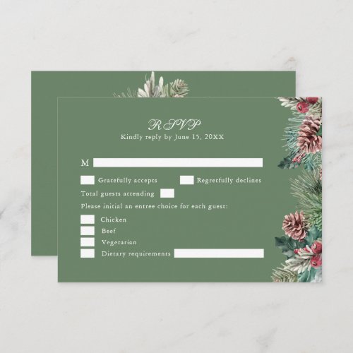 Winter Greenery Wedding RSVP Card