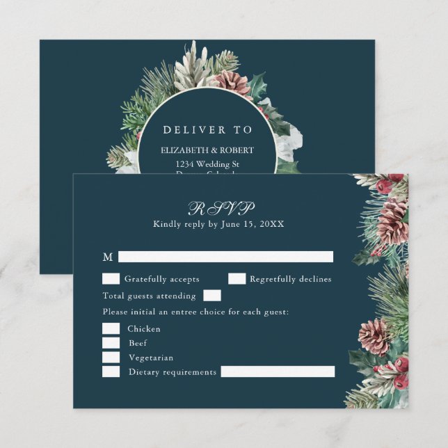 Winter Greenery Wedding RSVP Card (Front/Back)