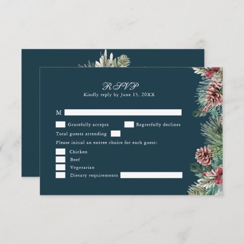 Winter Greenery Wedding RSVP Card