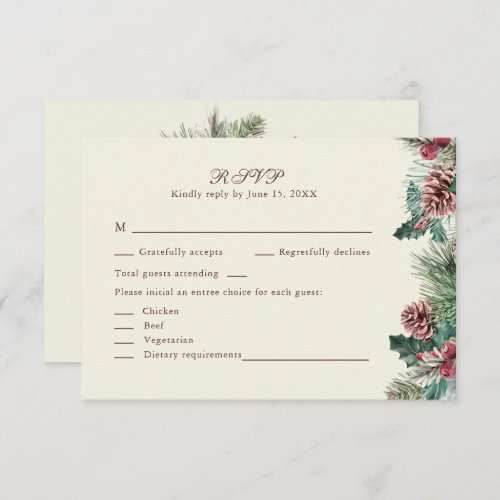 Winter Greenery Wedding RSVP Card