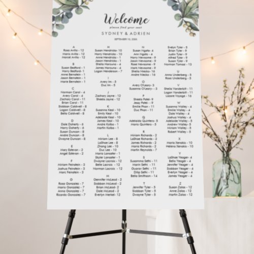 Winter Greenery Wedding Seating Chart Foam Board