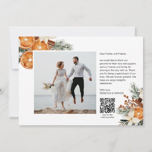 Winter greenery Wedding Thank you photo Qr scan