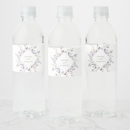 Winter Greenery Wedding Water Bottle Label