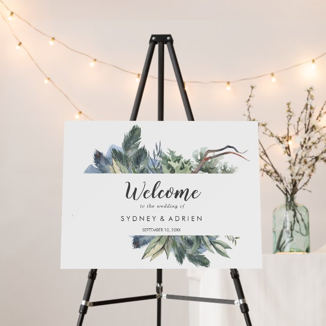 Winter Greenery Wedding Welcome Foam Board (In Situ (Stand))