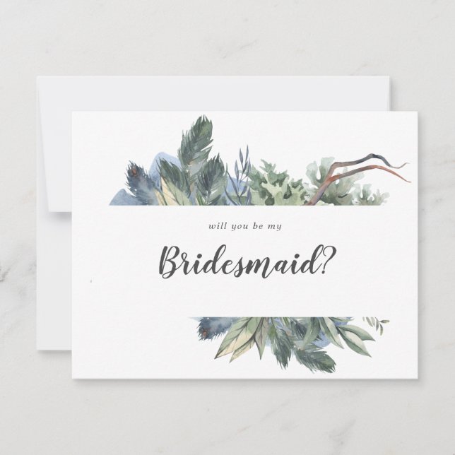 Winter Greenery Will You Be My Bridesmaid Note Card (Front)