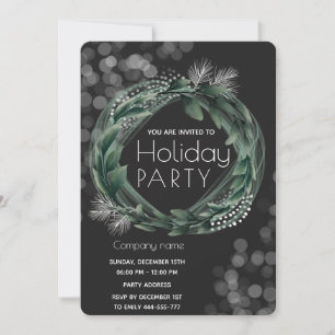 Winter greenery wreath bokeh corporate Holiday Invitation