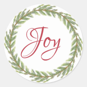 Winter Greenery Wreath Christmas Joy  Classic Round Sticker