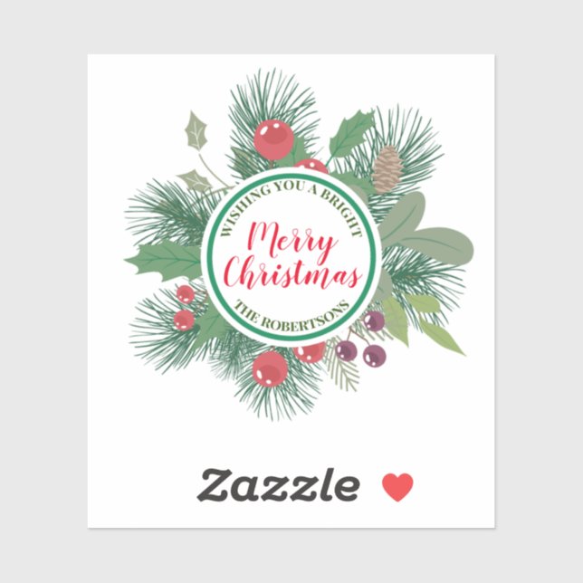 Winter Greenery Wreath Merry Christmas Sticker (Sheet)