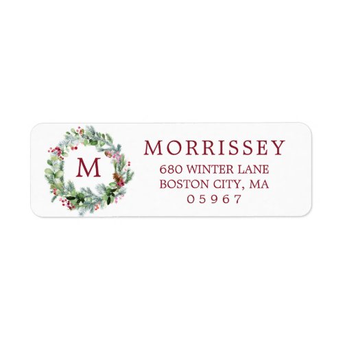 Winter Greenery Wreath Return Address Label