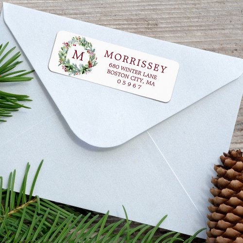 Winter Greenery Wreath Return Address Label