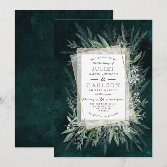 Winter Greens Dark Green foliage Invitation (Front/Back)