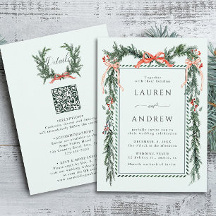 Winter Greens Garland Wedding All in One Mint Invitation