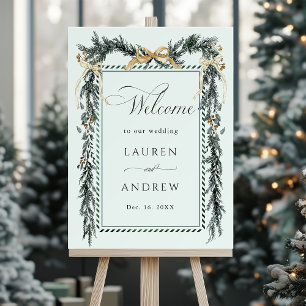 Winter Greens Garland Wedding Welcome Mint Green Poster