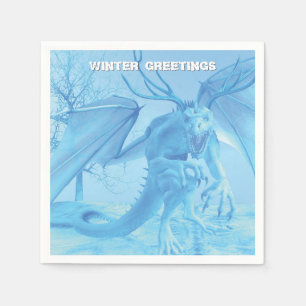 Winter Greetings. Ice dragon with antlers Napkins