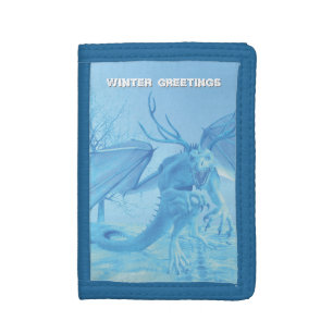 Winter Greetings. Ice dragon with antlers Tri-fold Wallet