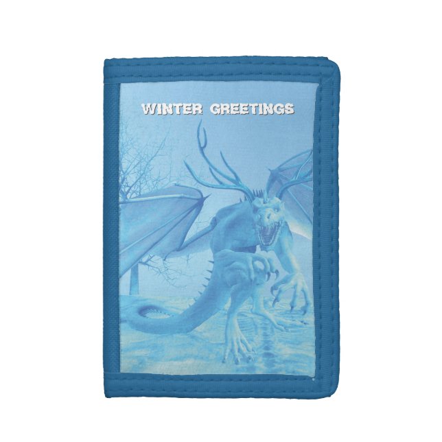 Winter Greetings. Ice dragon with antlers Trifold Wallet (Front Vertical)