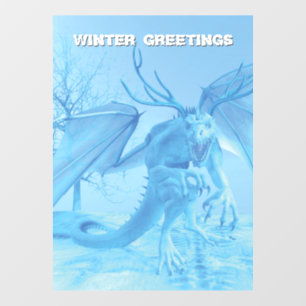 Winter Greetings. Ice dragon with antlers Window Cling