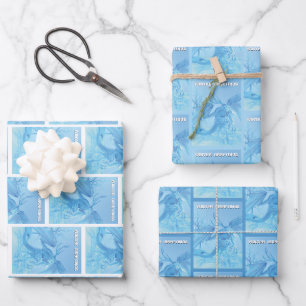 Winter Greetings. Ice dragon with antlers Wrapping Paper Sheets