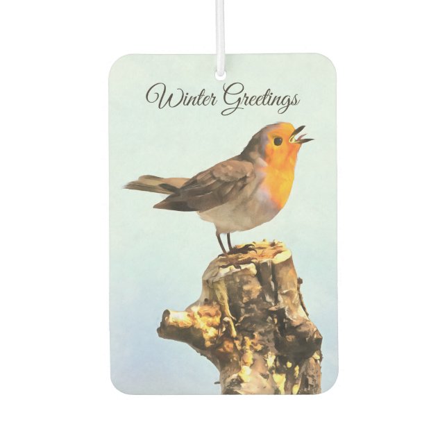 Winter Greetings. Robin singing  Air Freshener (Front)