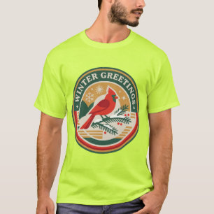 Winter Greetings Shirt Red Cardinal Bird Tee