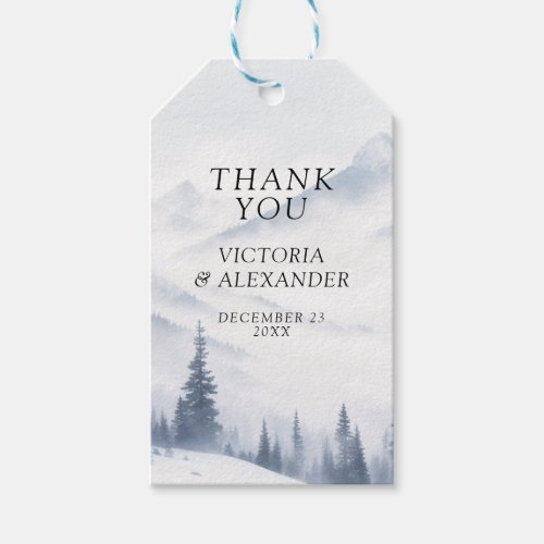 Winter Grey Mountains Thank You Wedding  Gift Tags