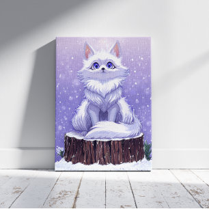 Winter Guardian :Whimsical Arctic Fox wildlife Faux Canvas Print